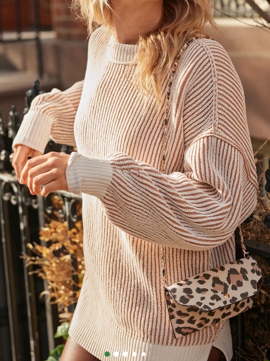 aerie Sweaters - Aerie Beyond Chenille Striped Crewneck Sweater Beach Dune